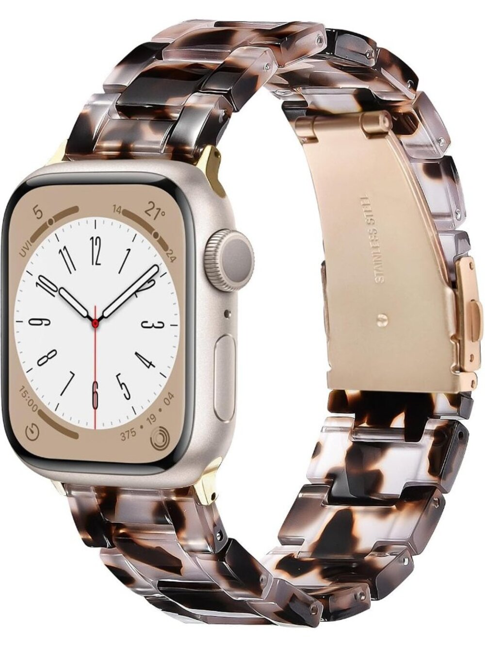 Women's Tortoise Rose Gold Featherlight Resin Apple Band Lightweight Wrist Watch